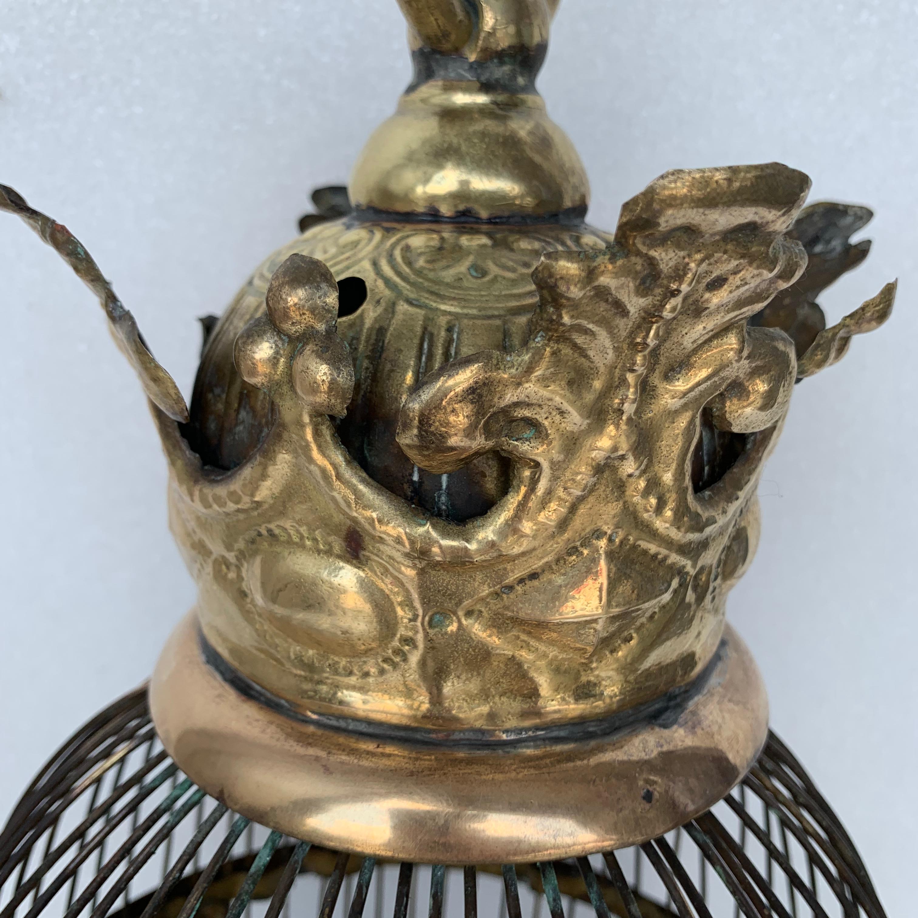 Early Dutch Antique Brass Bird Cage In Good Condition For Sale In Haddonfield, NJ