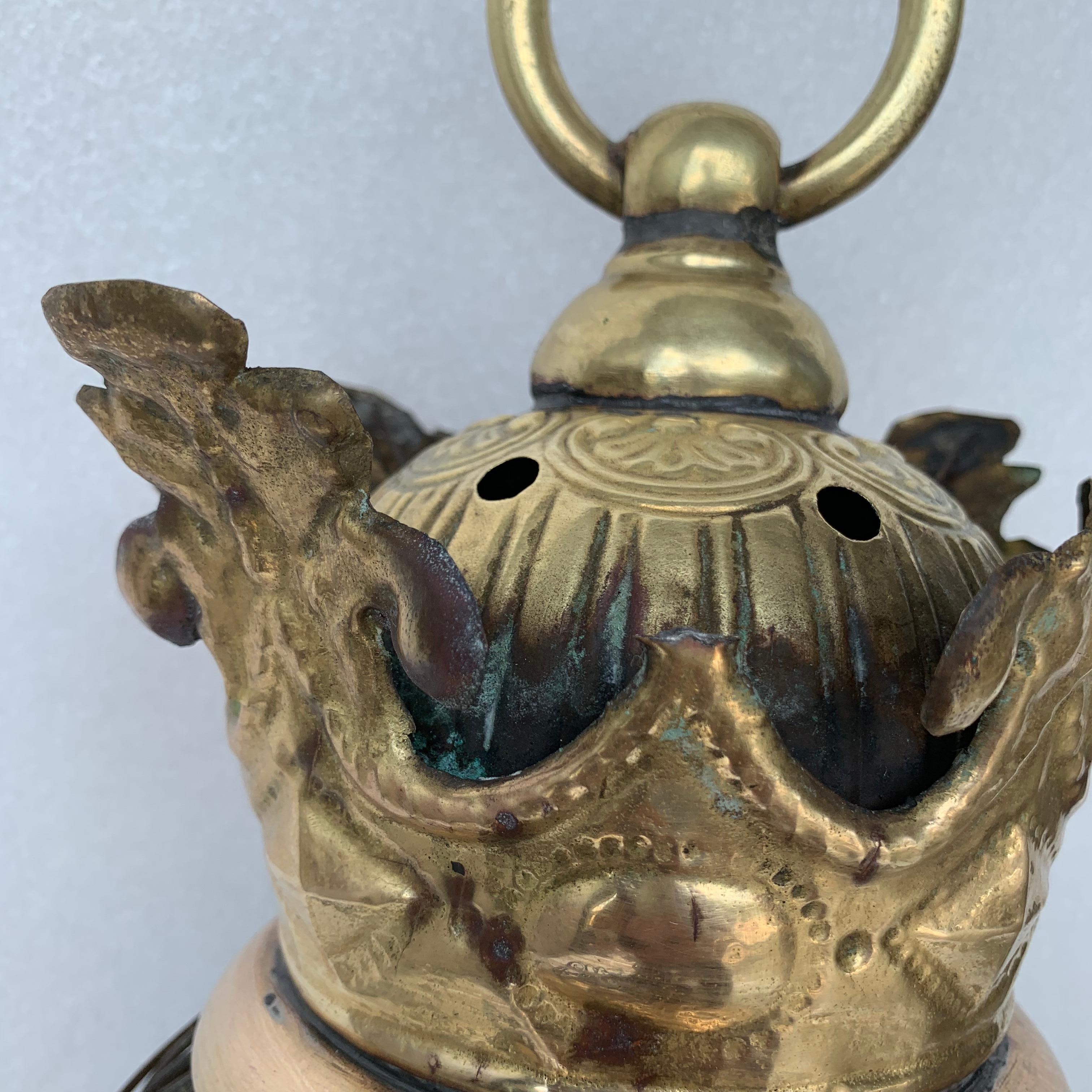 Early Dutch Antique Brass Bird Cage In Good Condition For Sale In Haddonfield, NJ