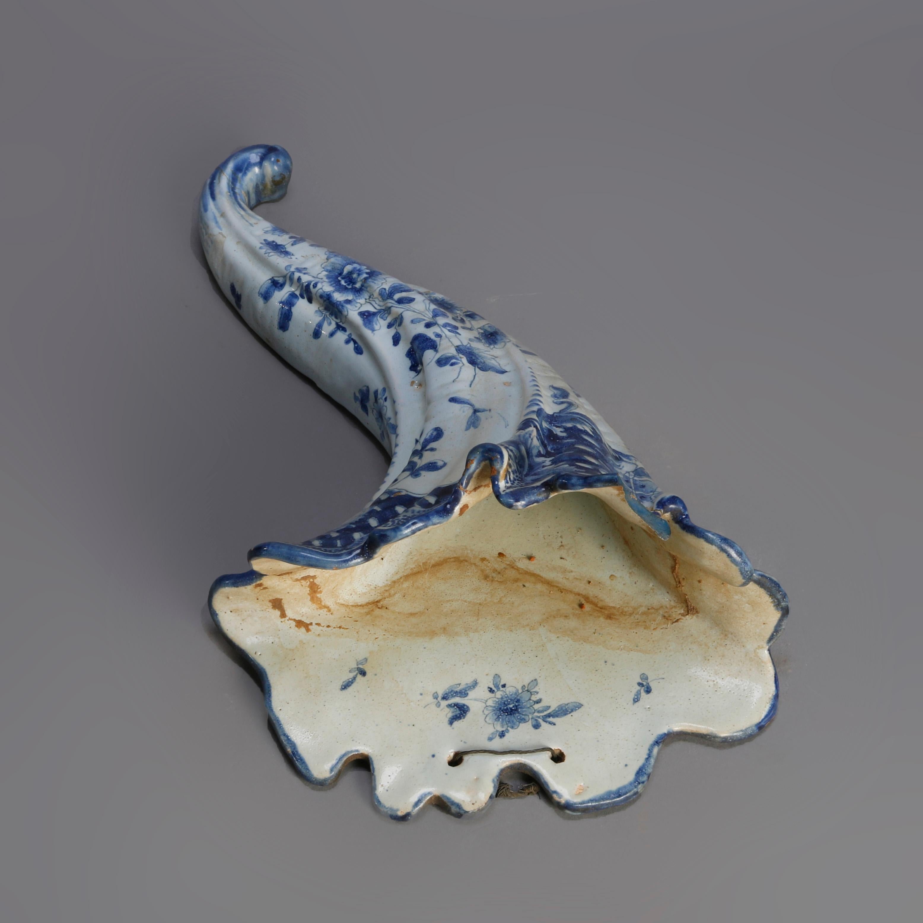 Early Dutch Delft Pottery Cornucopia Form Wall Pockets, 18th Century 2