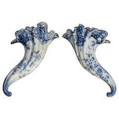 Early Dutch Delft Pottery Cornucopia Form Wall Pockets, 18th Century