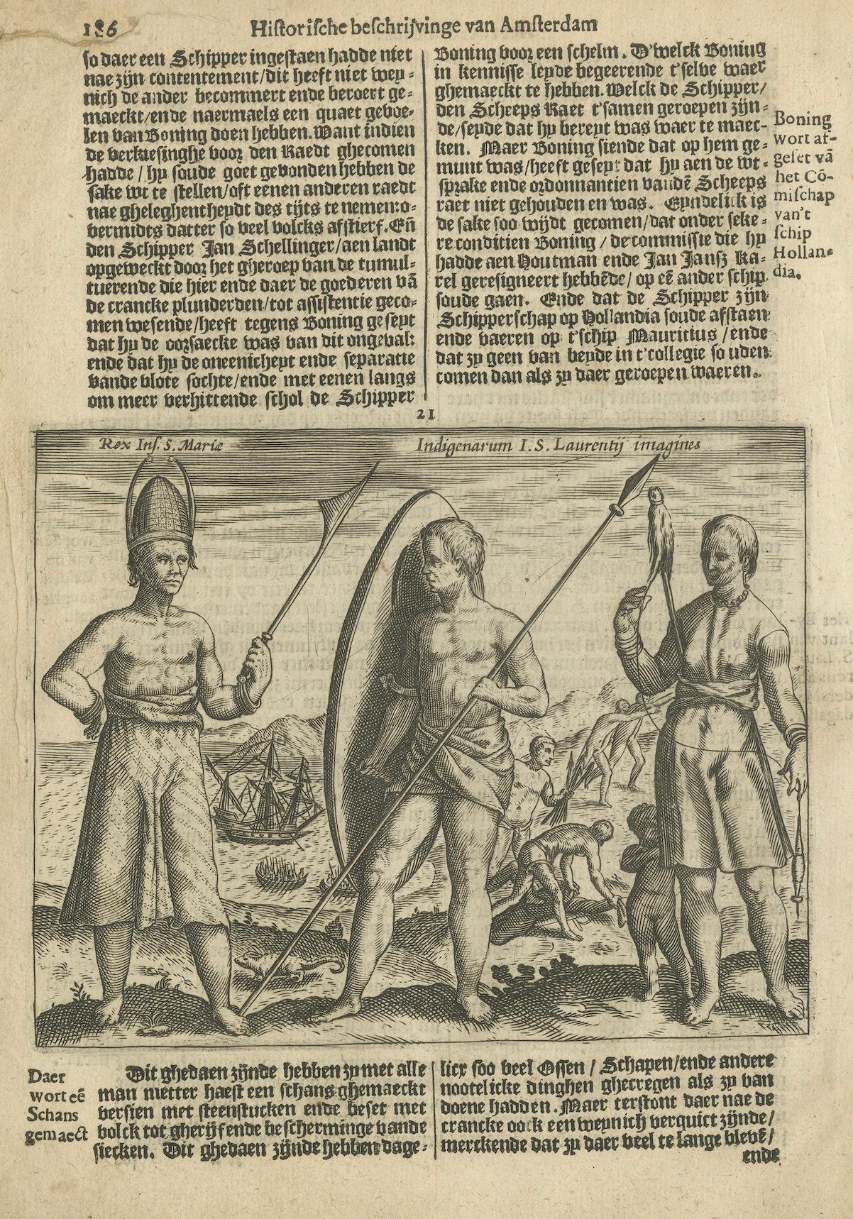Titre : Les indigènes des îles Sainte-Marie et Saint-Laurent, d'après l'histoire de Pontanus, Rerum et urbis Amstelodamensium historia, 1611

Cette étonnante gravure du début du XVIIe siècle représente les habitants des îles Sainte-Marie et