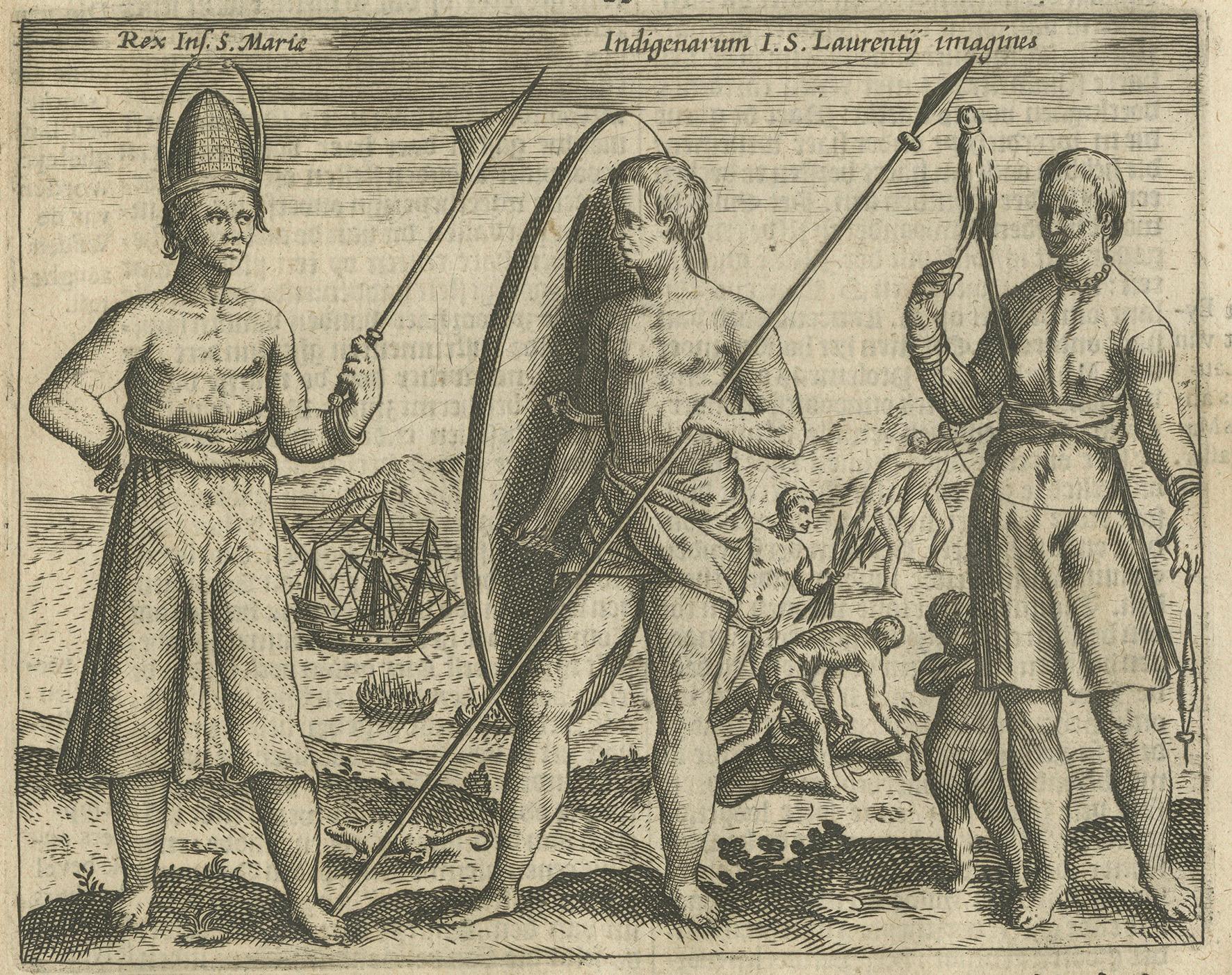 Néerlandais Gravure hollandaise ancienne de peuples indigènes, tirée de Pontanus' Amsterdam, 1611 en vente