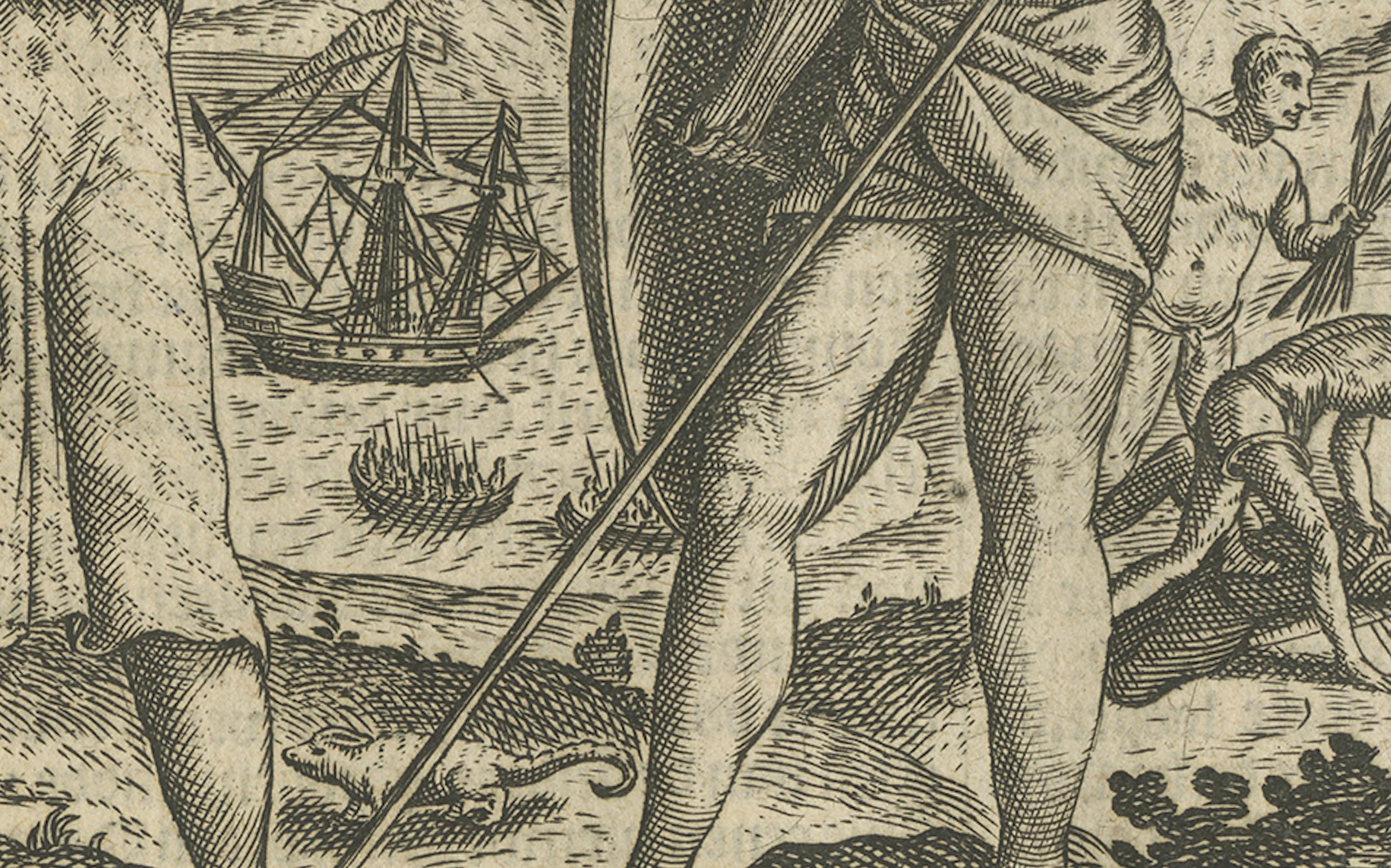 Gravé Gravure hollandaise ancienne de peuples indigènes, tirée de Pontanus' Amsterdam, 1611 en vente