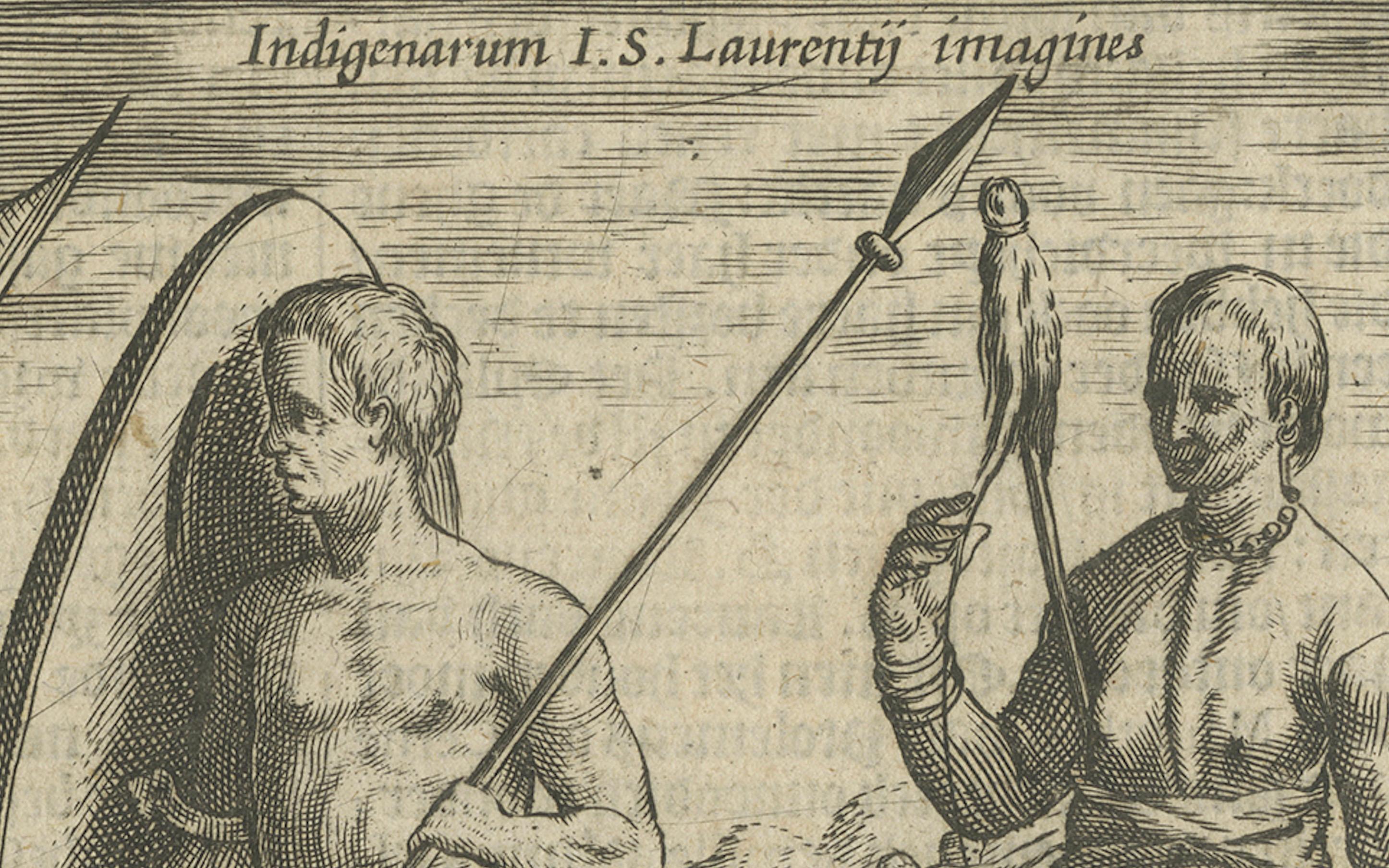 Gravure hollandaise ancienne de peuples indigènes, tirée de Pontanus' Amsterdam, 1611 Bon état - En vente à Langweer, NL