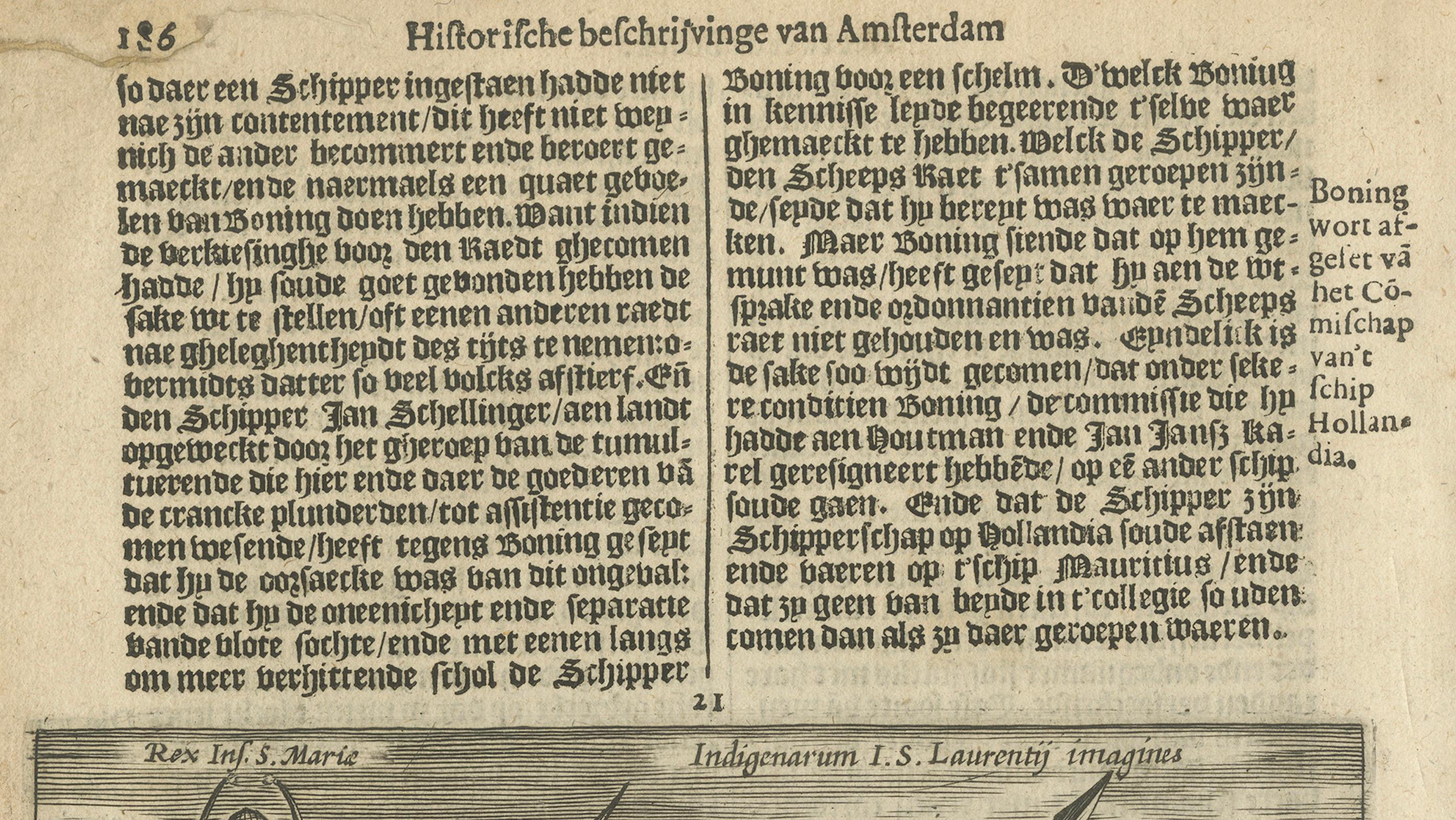 Papier Gravure hollandaise ancienne de peuples indigènes, tirée de Pontanus' Amsterdam, 1611 en vente