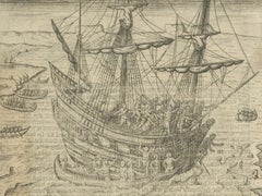 Early Dutch Exploration Scene with Exotic Wildlife and Naval Encounter, 1611