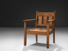 Early Dutch Lounge Chair in Oak and Rope Oak