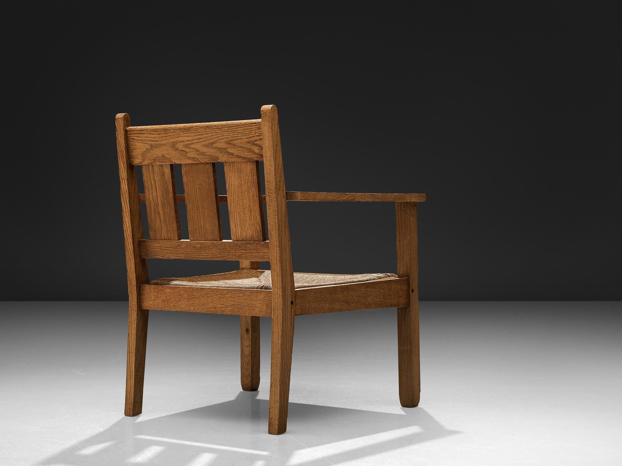 Début du 20ème siècle Chaise longue hollandaise ancienne en chêne et chêne cordé en vente