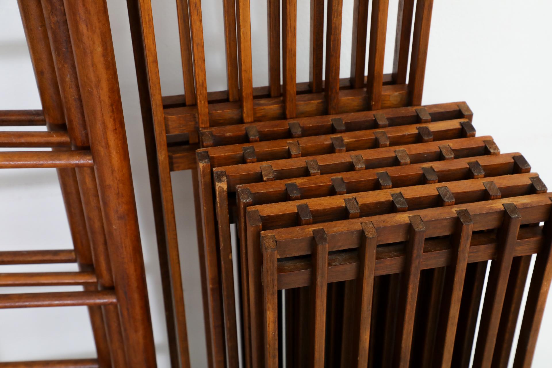 Estantería modernista holandesa de dos cuerpos con listones y laterales de escalera 13