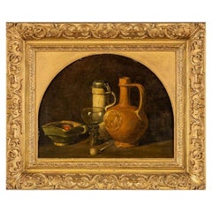 Early Dutch still-life Painting of a Table Setting in an arched Giltwood Frame