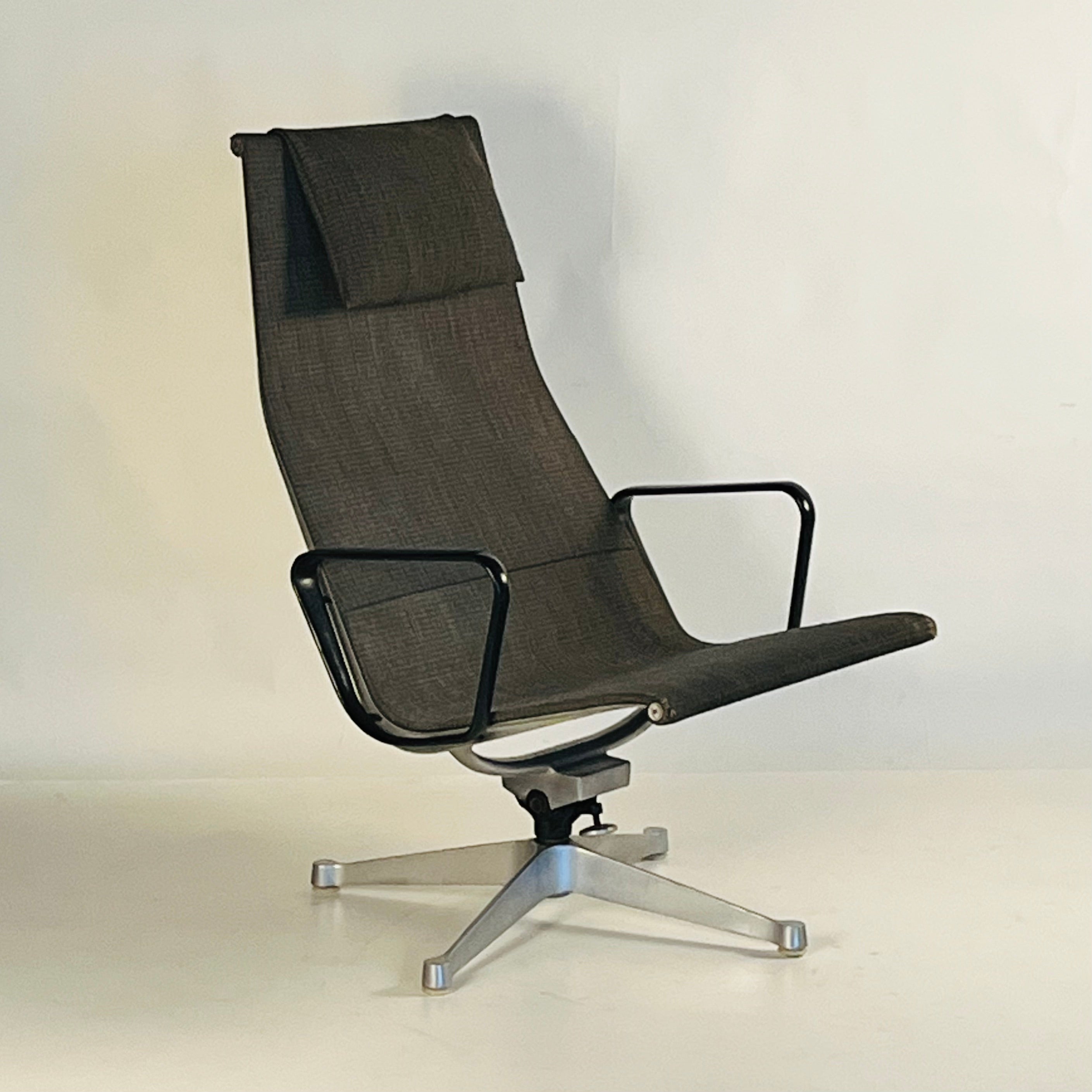 This is an early Alu Group Recliner Chair by Charles and Ray Eames for Herman Miller. Extremely cool and comfortable piece despite the wear.  We're selling this piece in its original condition. Comes with matching shearling hides for use