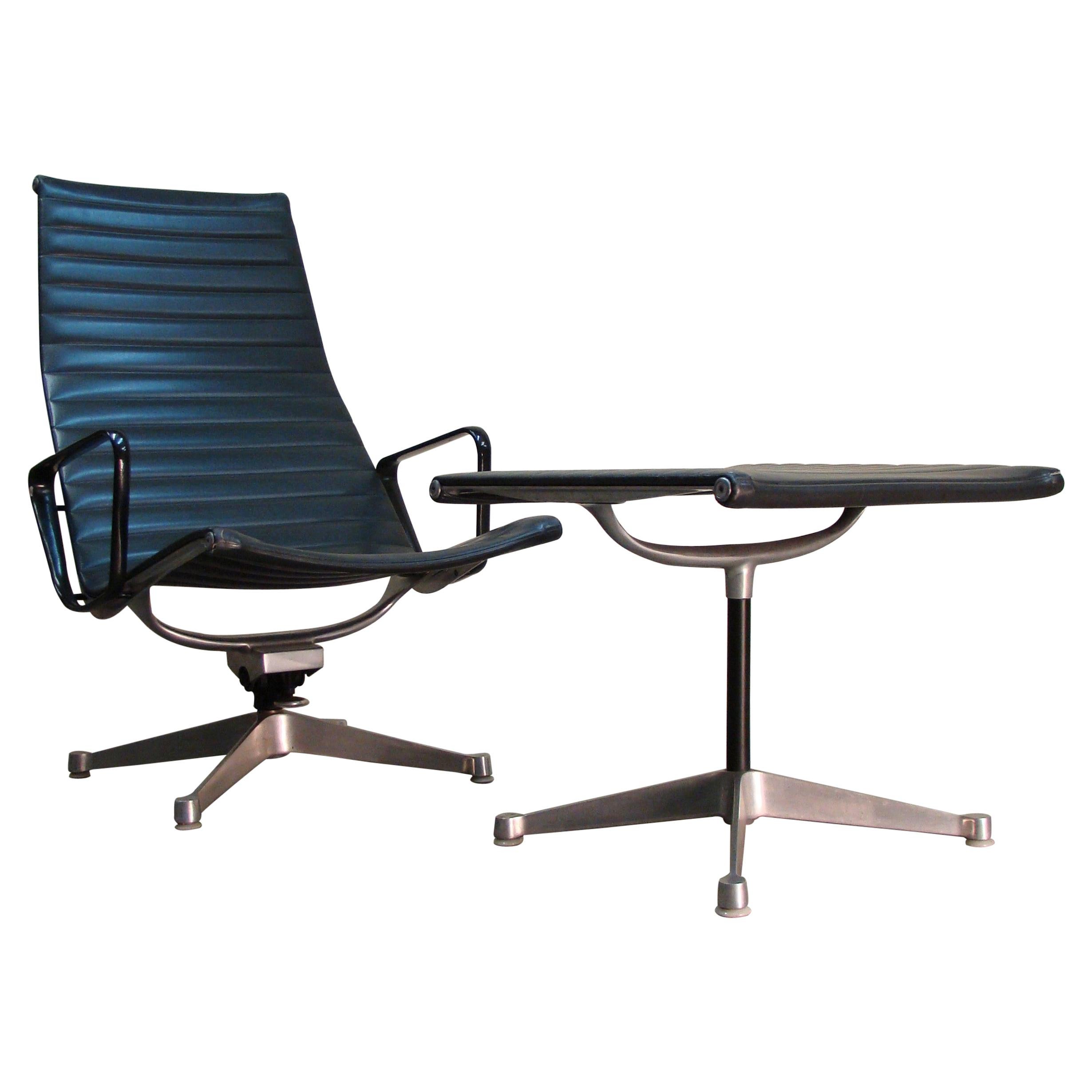 Early Eames Aluminum Group Management Low Lounge Chair and Ottoman