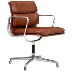 Retro Early Eames EA208 Aluminum Softpad Chair in Tan Leather, circa 1970