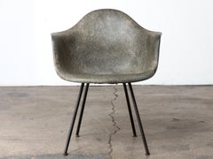 Early Eames Elephant Hide Gray Rope Edge Fiberglass Armchair