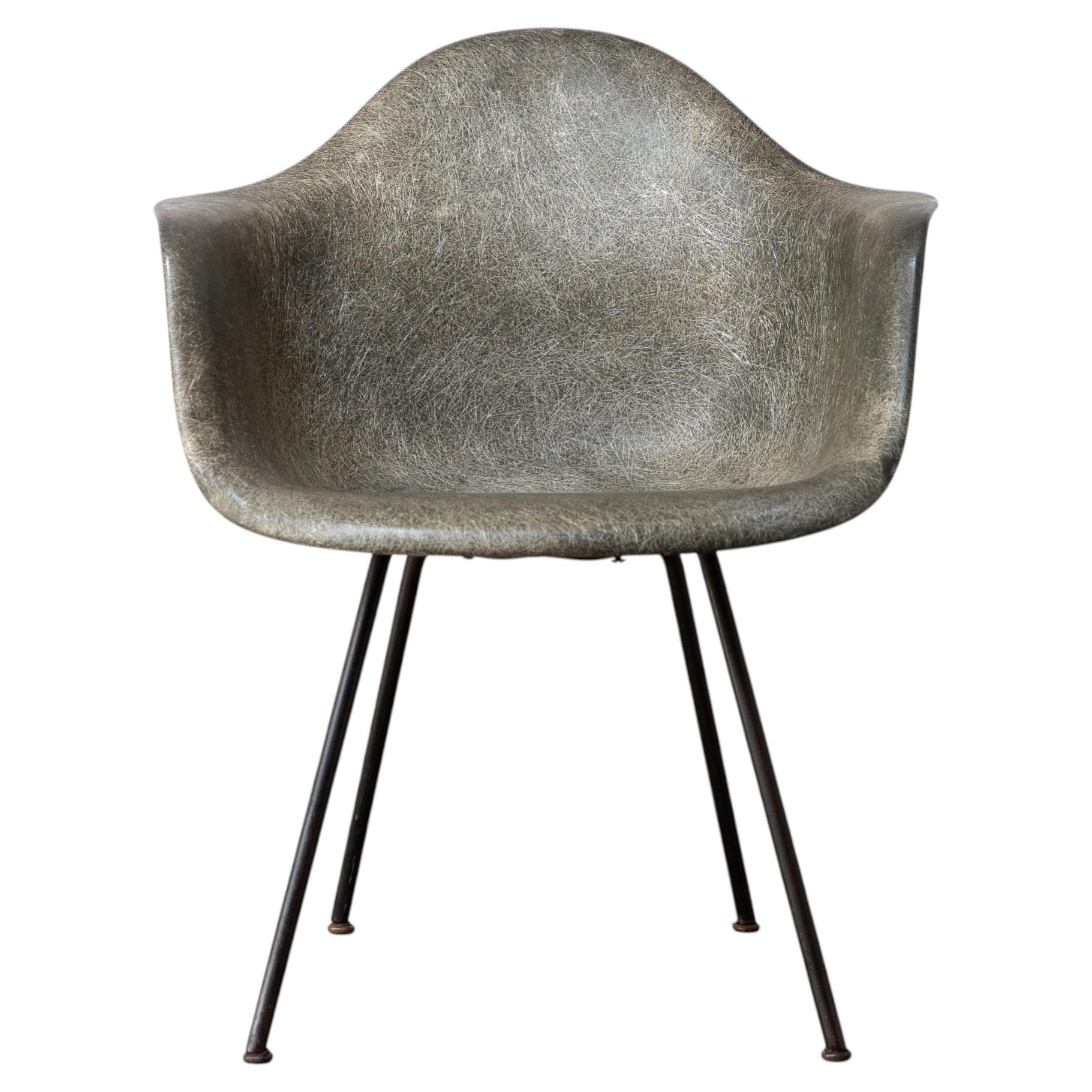 Early Eames Elephant Hide Gray Rope Edge Fiberglass Armchair For Sale