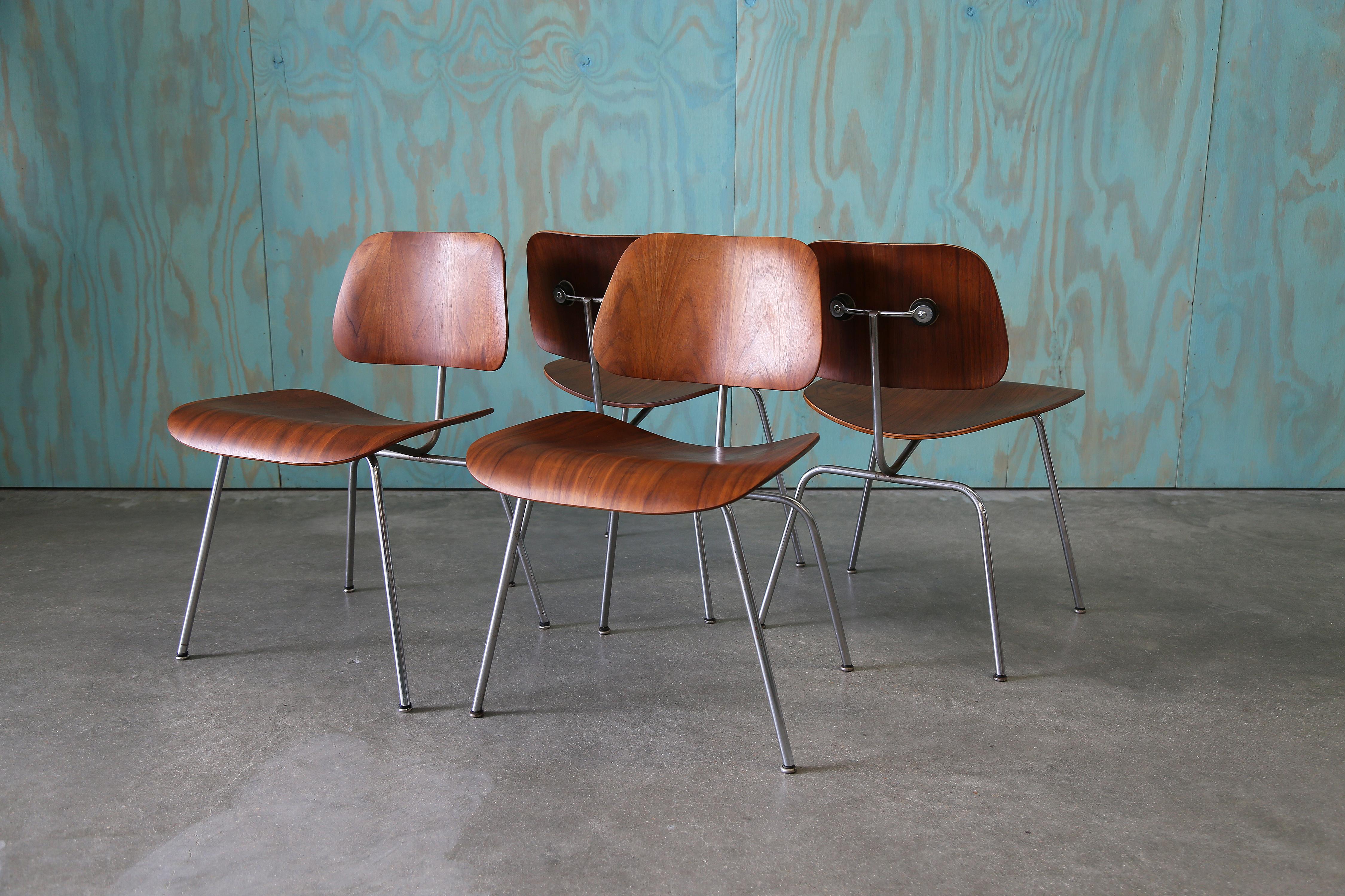 Mid-20th Century Early Eames for Herman Miller DCM Molded Dining Chair Set of Four