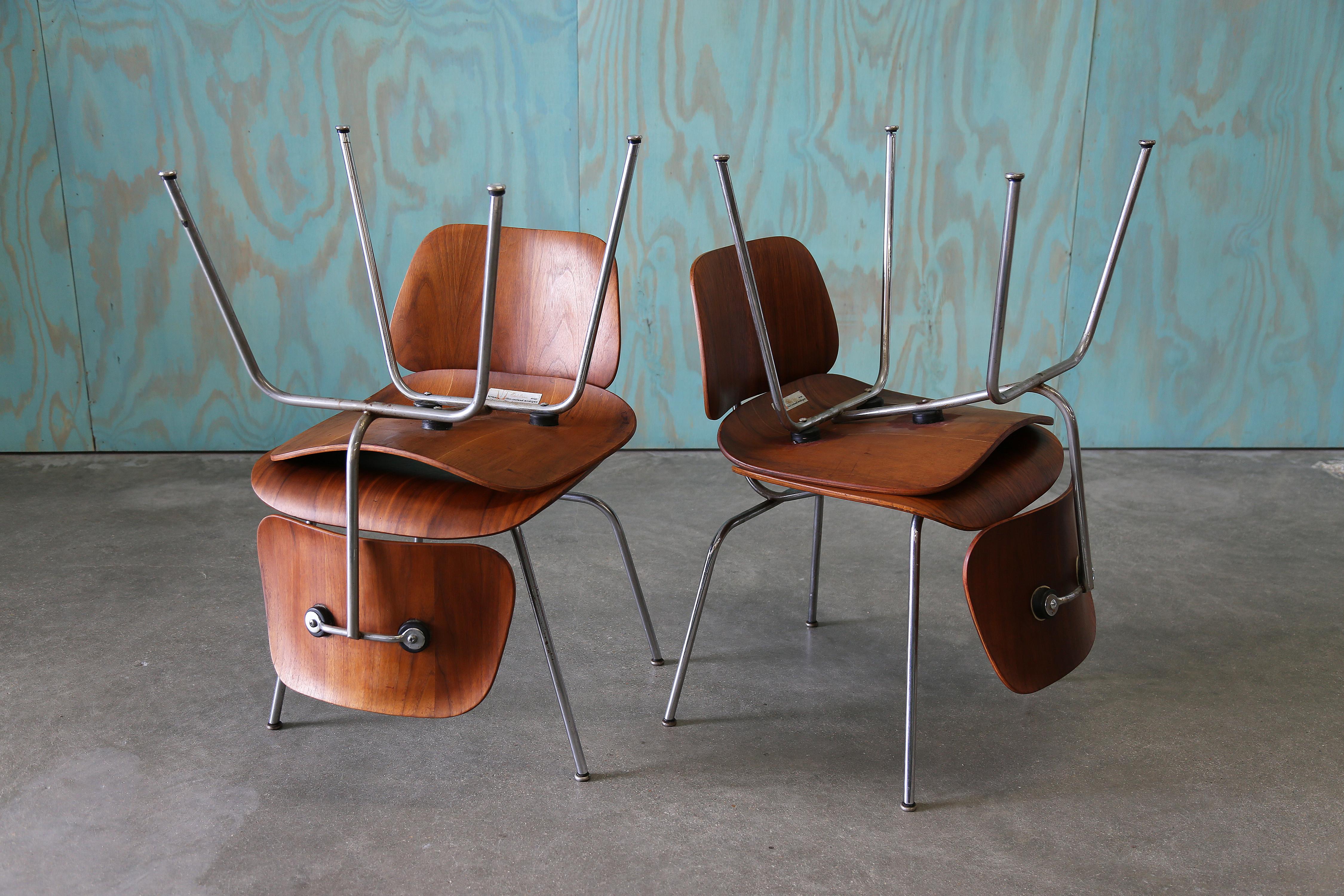 Metal Early Eames for Herman Miller DCM Molded Dining Chair Set of Four