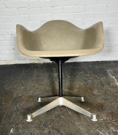 Early Eames PAC  Swivel Armchair w/Greige Fiberglass Shell & Aluminum Base