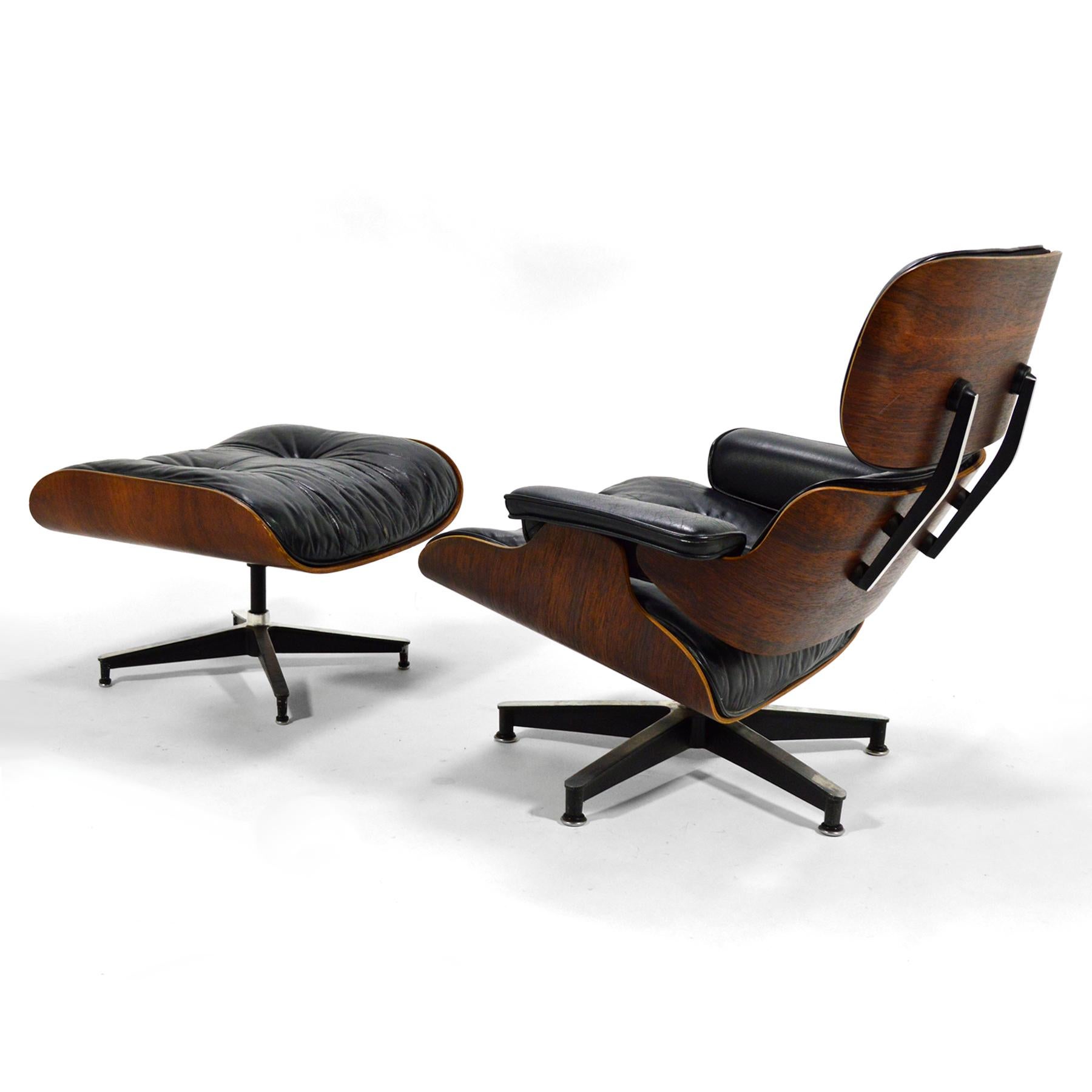 Mid-Century Modern Early Eames Rosewood Lounge and Ottoman