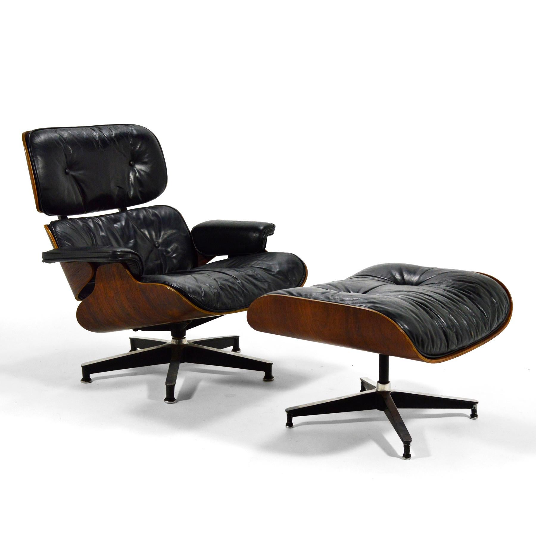 Mid-20th Century Early Eames Rosewood Lounge and Ottoman