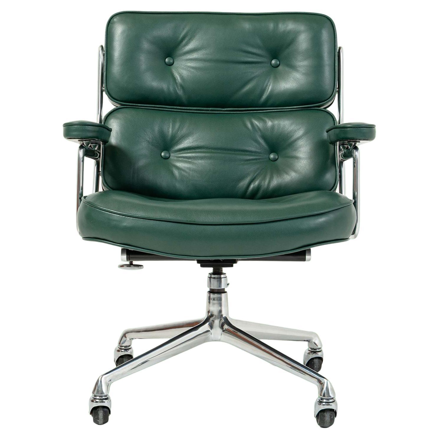 Early Eames Time Life Lobby Desk Chair Reupholstered in Forest Green Leather