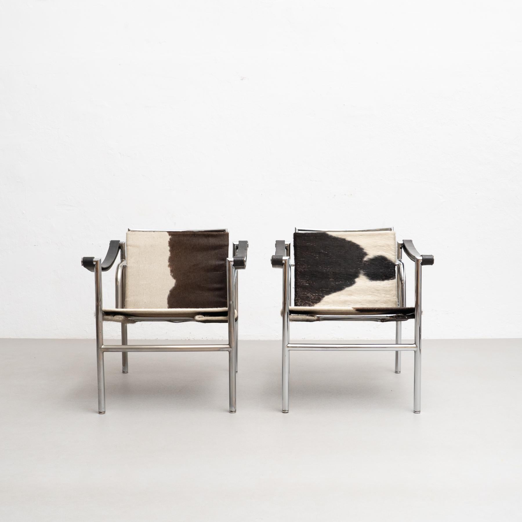 Mid-Century Modern Early Ed. Set of Two Lc1 Chairs by Le Corbusier, Charlotte Perriand by Cassina