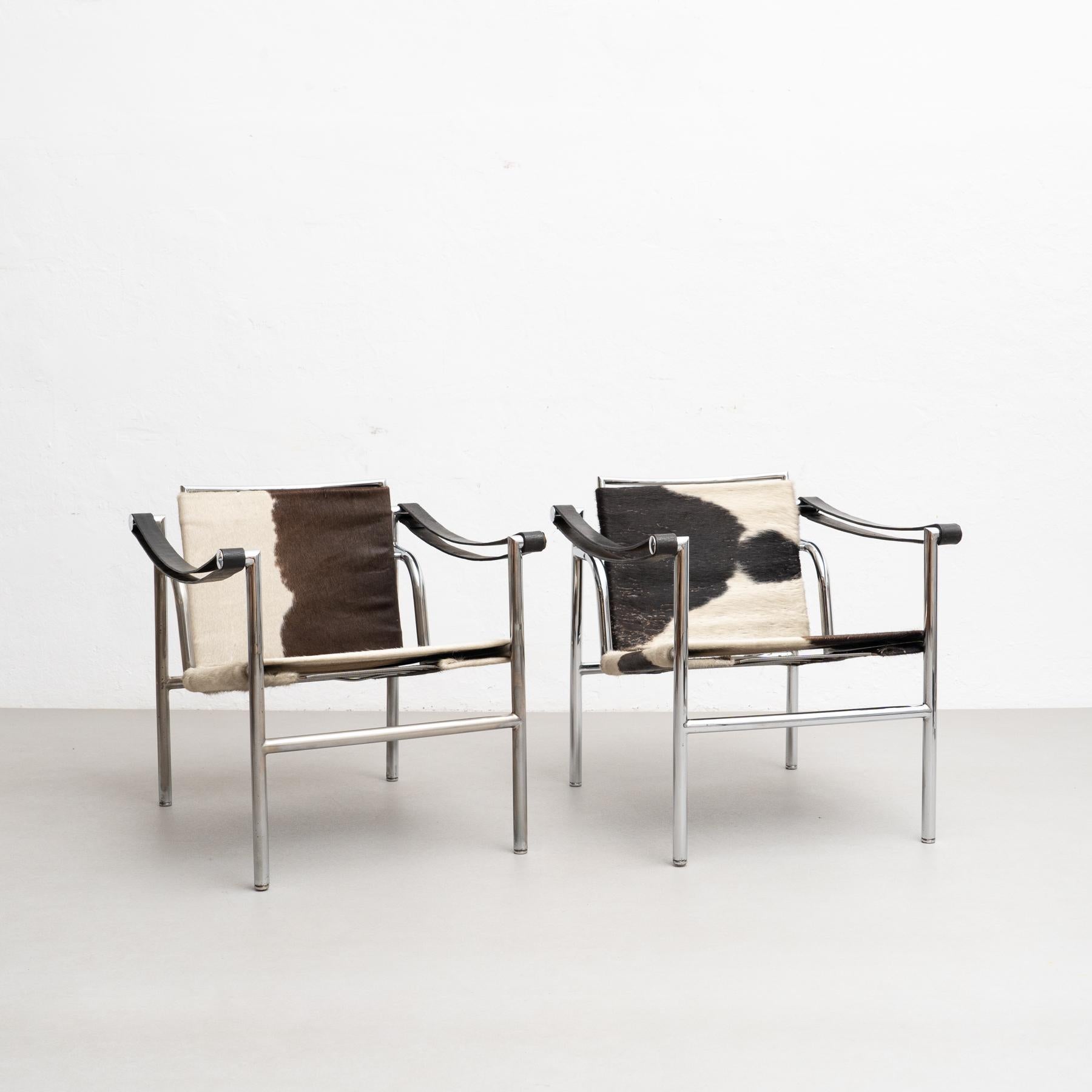Italian Early Ed. Set of Two Lc1 Chairs by Le Corbusier, Charlotte Perriand by Cassina
