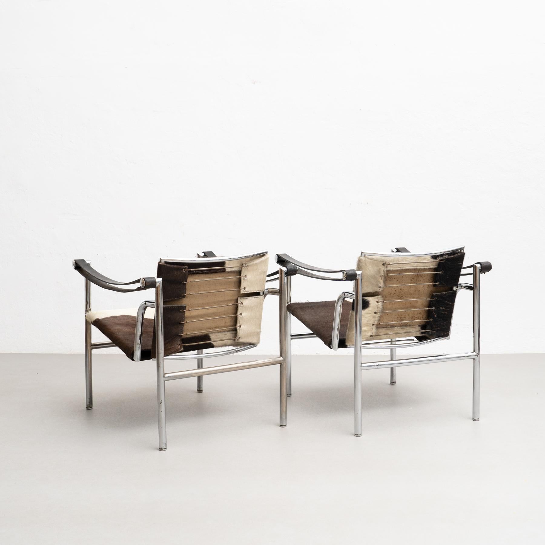 Steel Early Ed. Set of Two Lc1 Chairs by Le Corbusier, Charlotte Perriand by Cassina