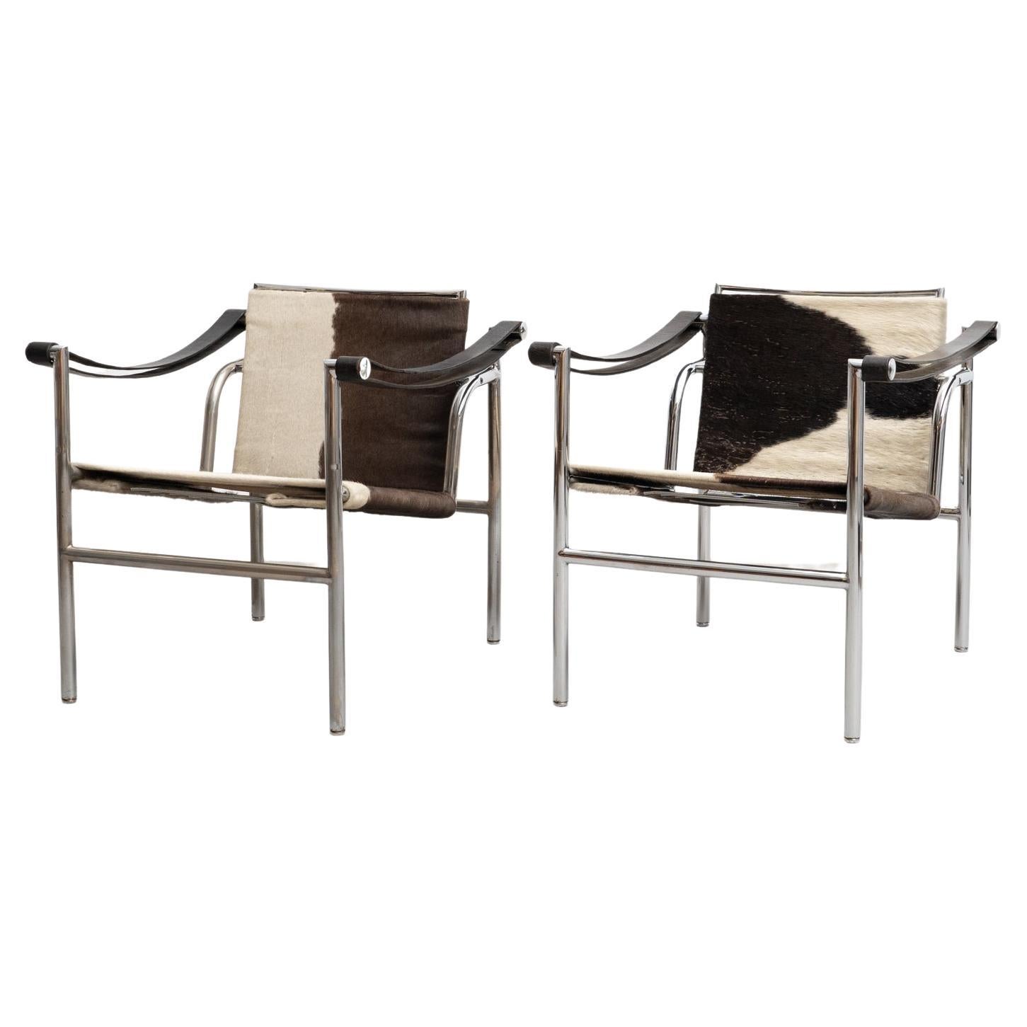 Early Ed. Set aus zwei Lc1-Stühlen von Le Corbusier, Charlotte Perriand von Cassina