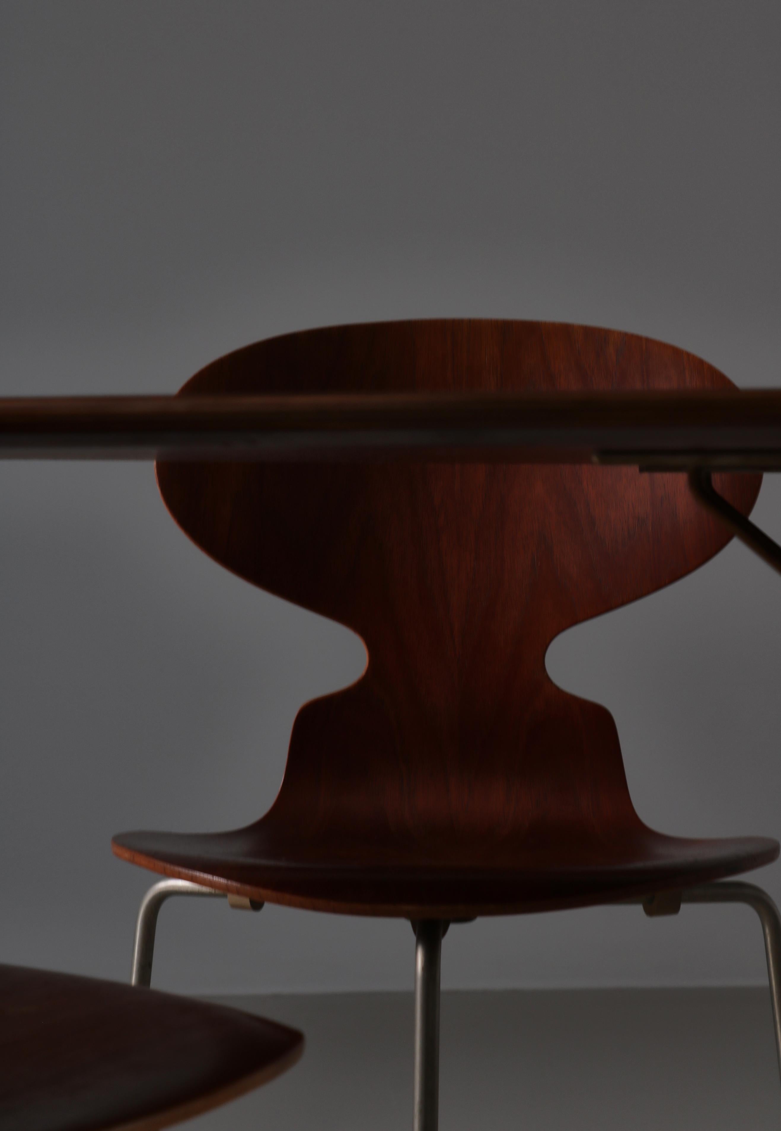 Early Edition Arne Jacobsen Egg Table & Ant Chairs, Teakwood & Steel, 1950s 7