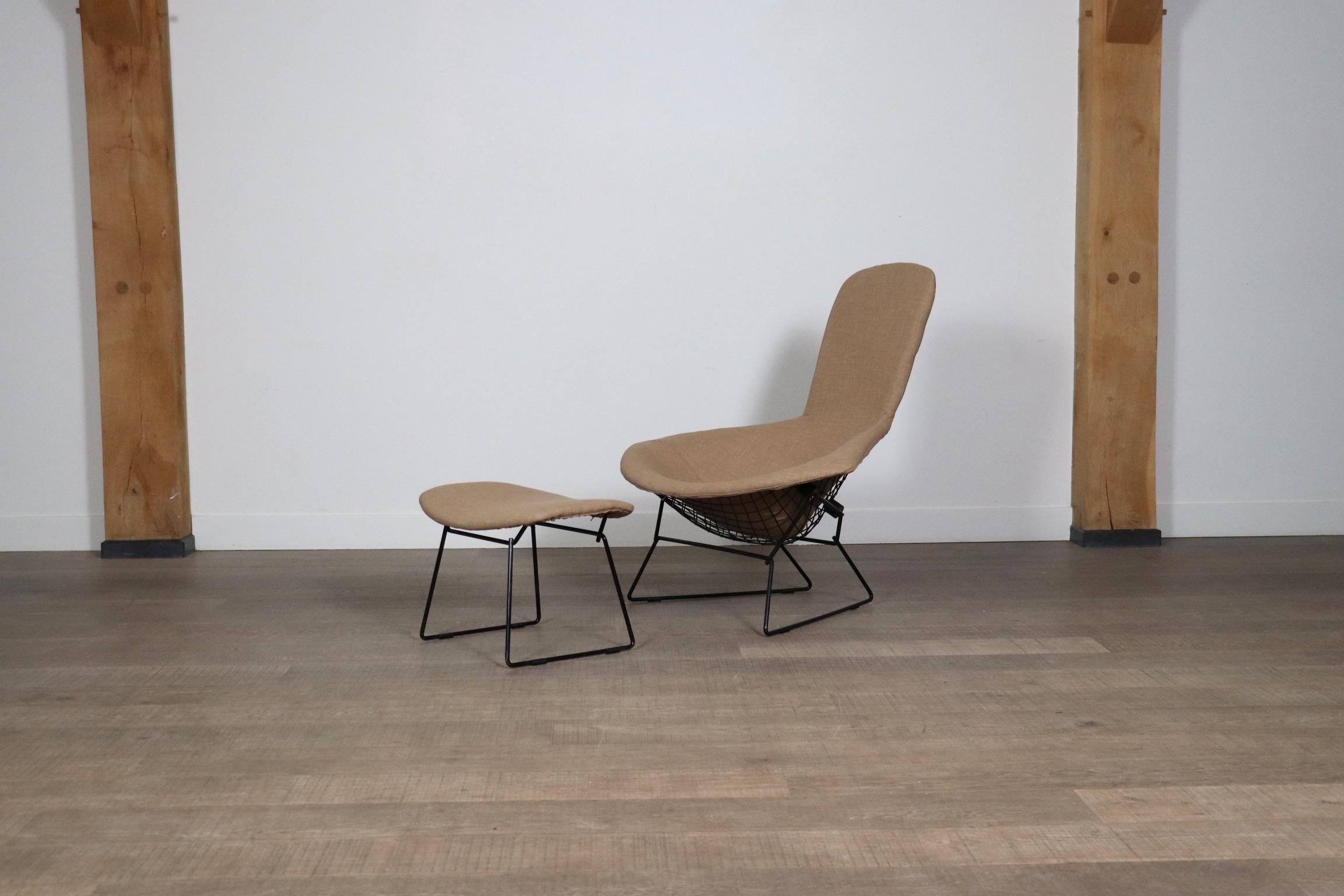 Steel Early Edition Bird Chair With Ottoman By Harry Bertoia For Knoll, Italy 1960s