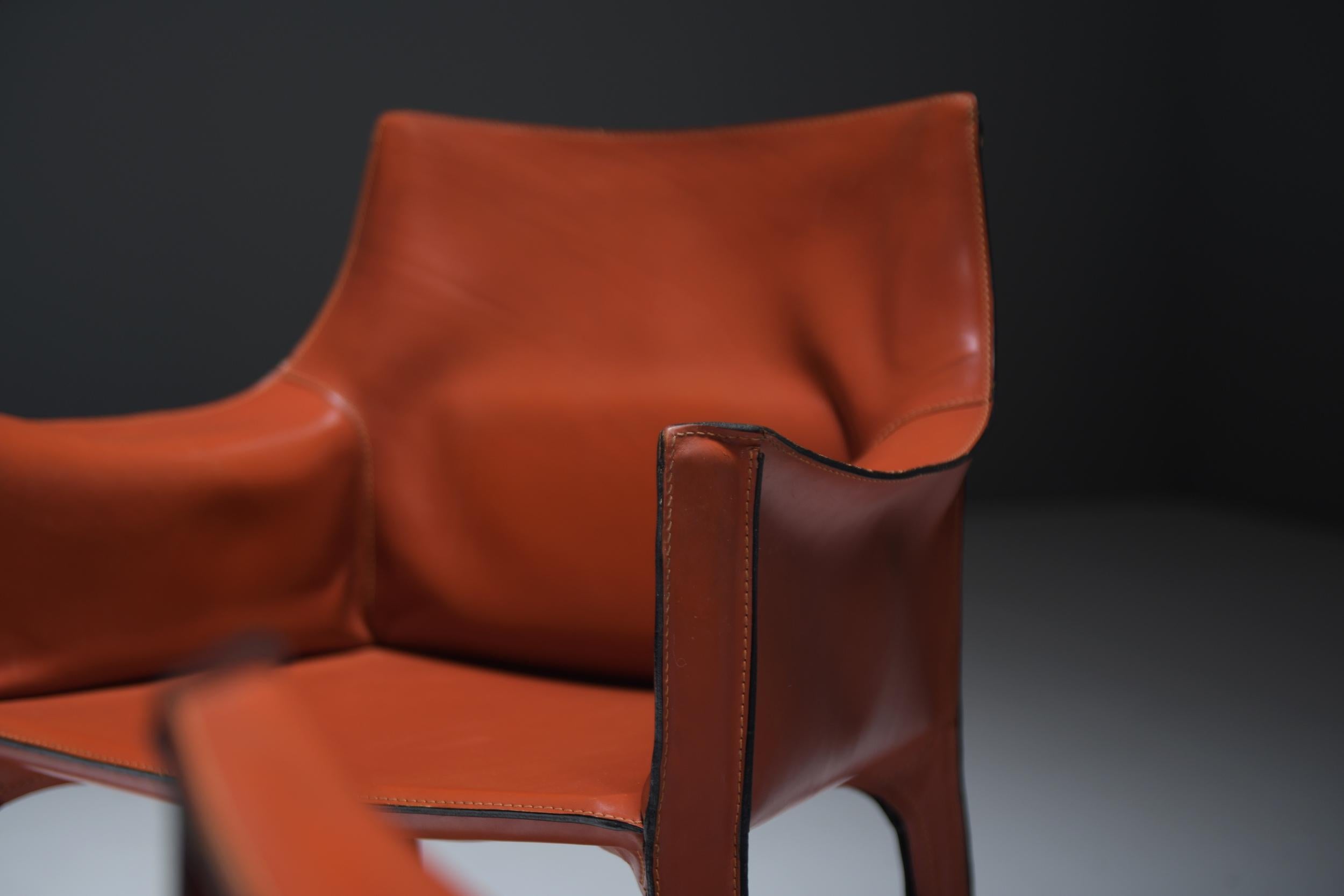 Frühe Ausgabe Cab 413 Sessel aus Leder von Mario Bellini für Cassina Italien im Angebot 4