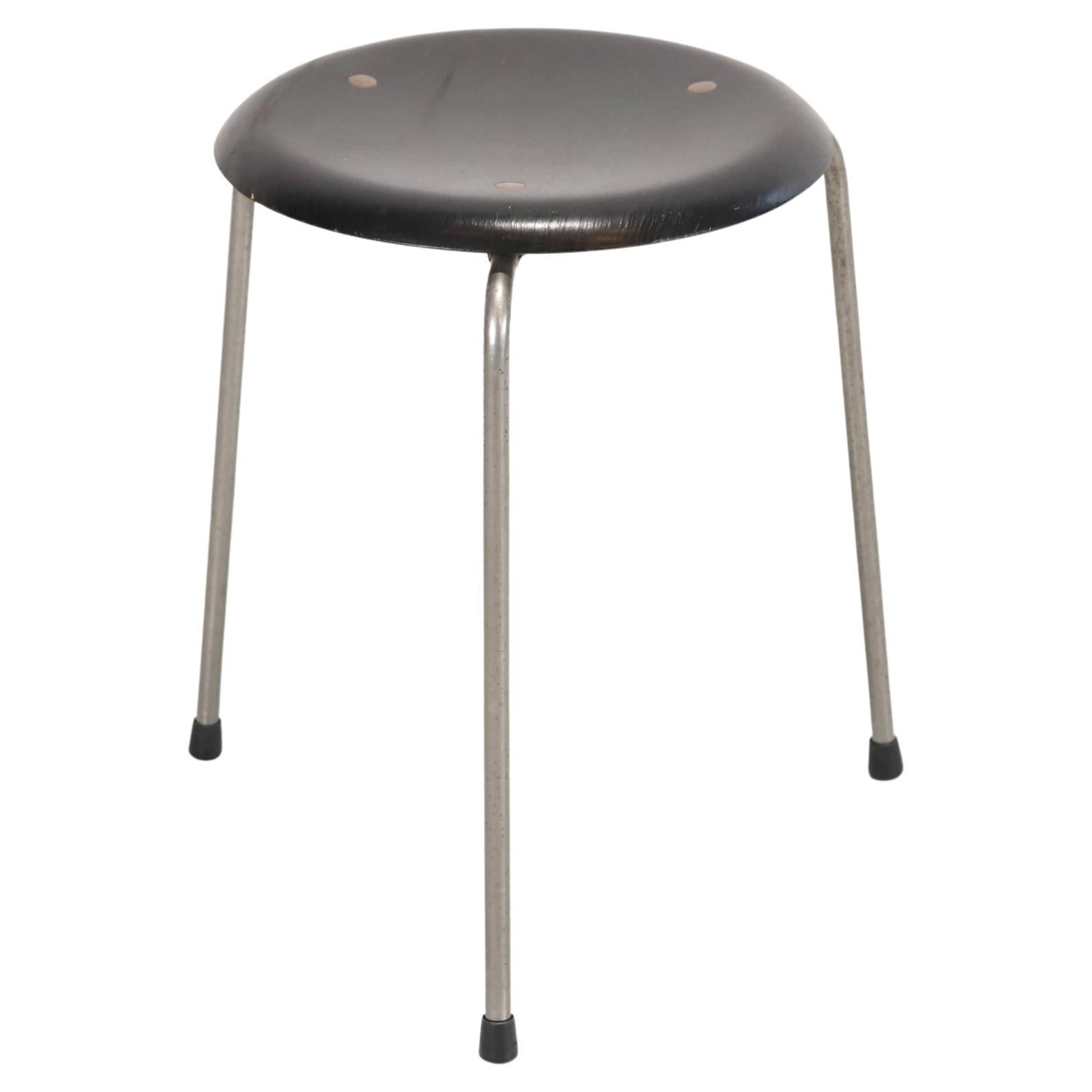 Early edition collectable black Arne Jacobsen DOT 3170 stool, 1950s