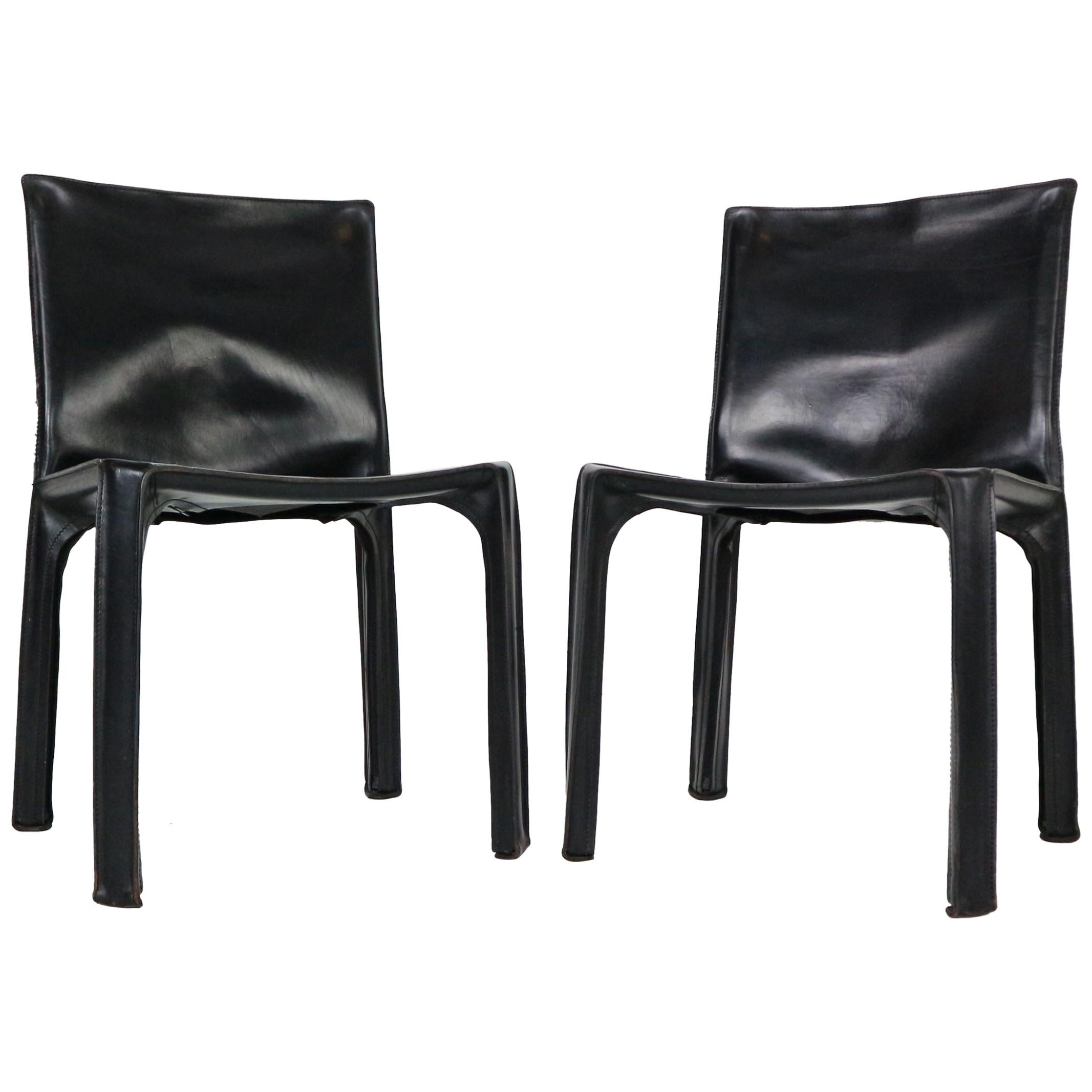 Early Edition Mario Bellini "Cab-412" Set of 2 Leather Chairs for Cassina, 1970