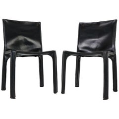 Early Edition Mario Bellini "Cab-412" Set of 2 Leather Chairs for Cassina, 1970