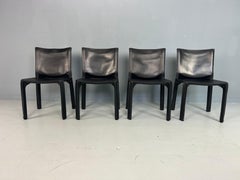 Early Edition Mario Bellini "Cab-412" Set of 4 Leather Chairs for Cassina, 1970