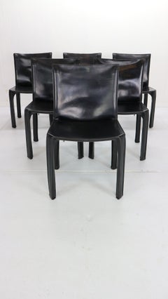 Early Edition Mario Bellini "Cab-412" Set of 4 Leather Chairs for Cassina, 1970