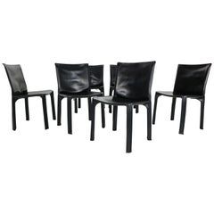 Early Edition Mario Bellini "Cab-412" Set of 4 Leather Chairs for Cassina, 1970