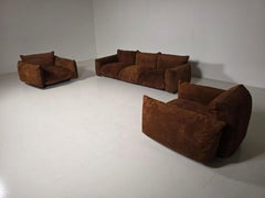 Ensemble de sièges « Early Edition » de Mario Marenco, en daim couleur cognac foncé, Arflex, années 1970