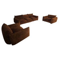 Early Edition Mario Marenco seating set in dark cognac suede, Arflex, 1970s