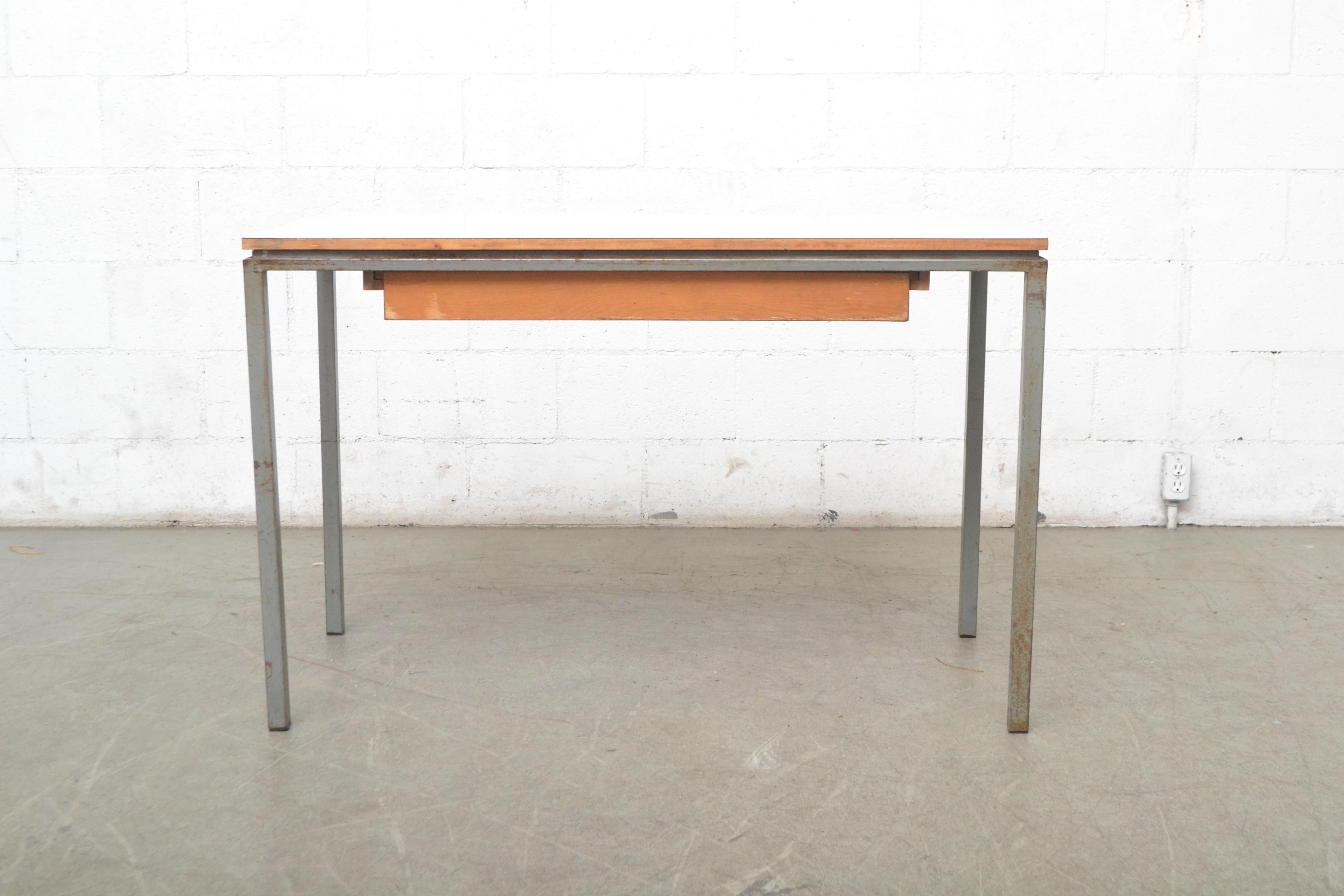 Early Edition Marko Industrial Metal Table and Stool Set In Fair Condition In Los Angeles, CA