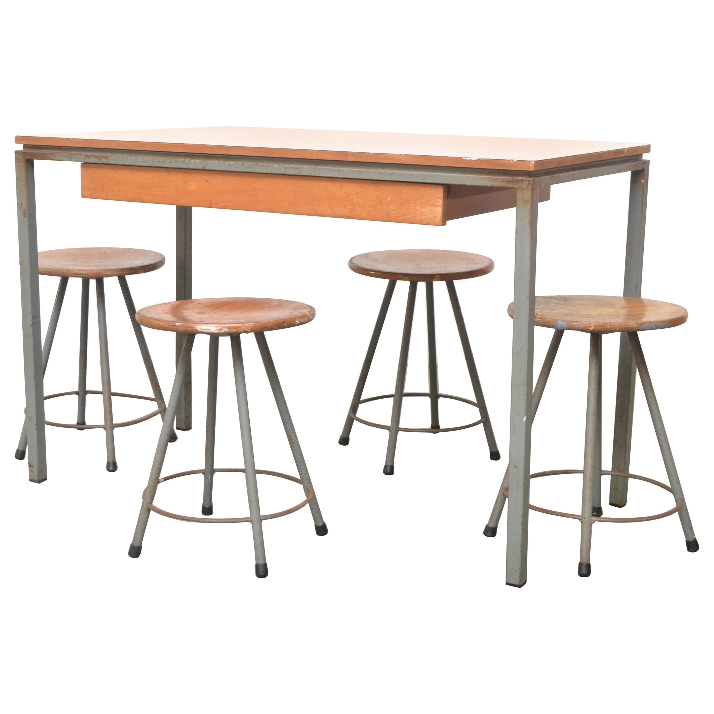 Early Edition Marko Industrial Metal Table and Stool Set