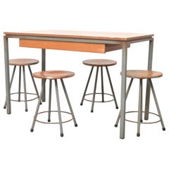 Retro Early Edition Marko Industrial Metal Table and Stool Set