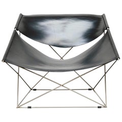 Early Edition Pierre Paulin Butterfly Easy Chair for Artifort Black Leather 1963
