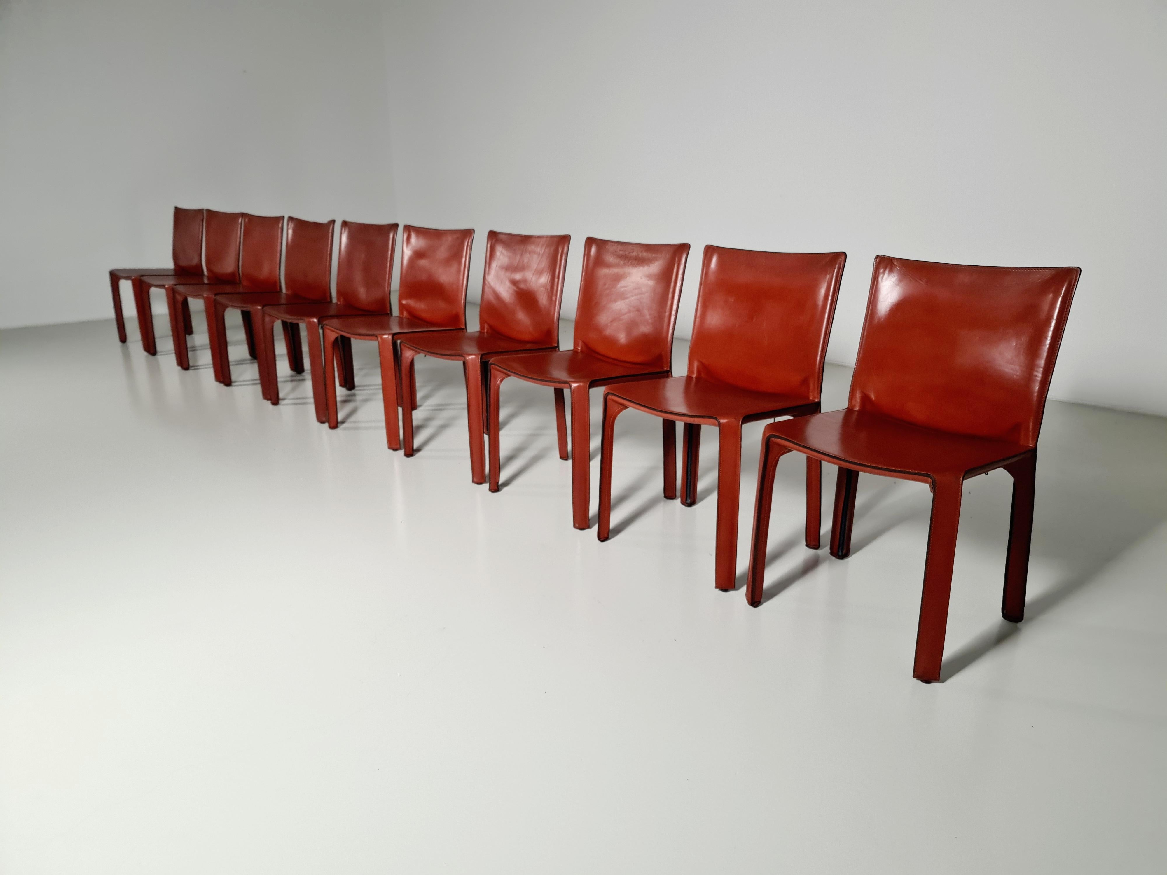 Mid-Century Modern Early Edition Set of 10 CAB 412 Chairs by Mario Bellini for Cassina, 1970