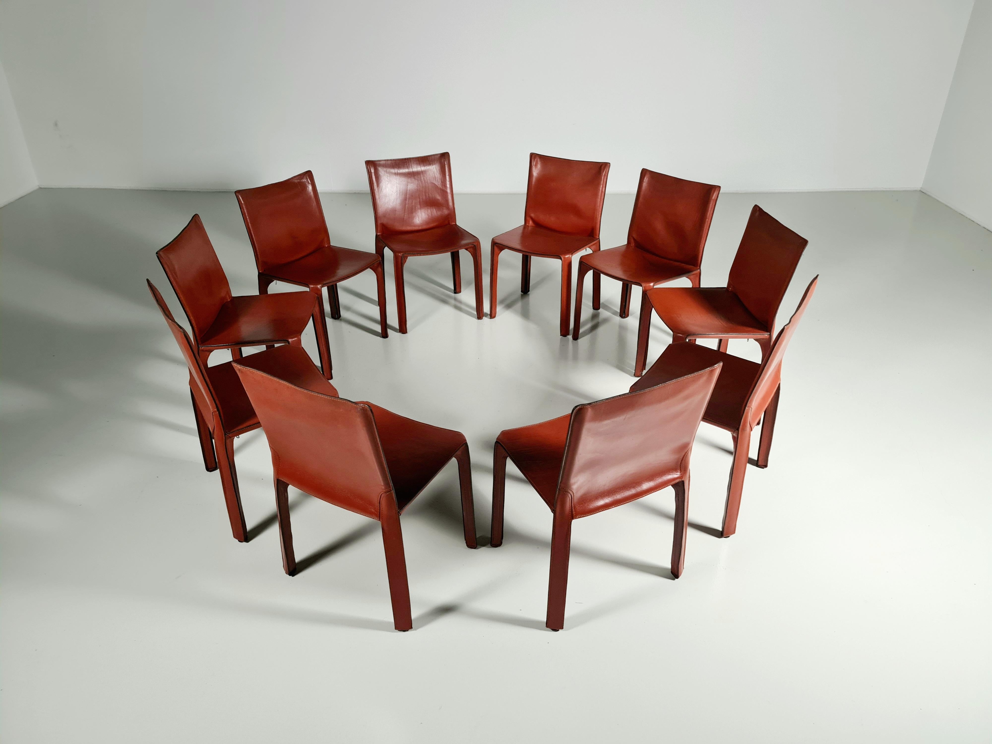 Italian Early Edition Set of 10 CAB 412 Chairs by Mario Bellini for Cassina, 1970