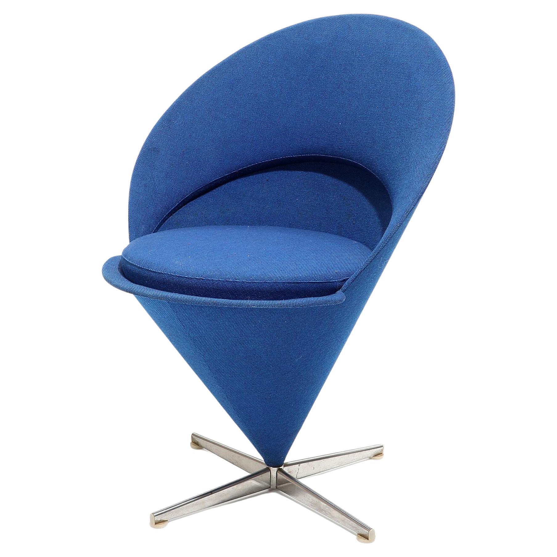 Early Edition Verner Panton Blue Cone Chair Made by Plus Line, 1958 For Sale