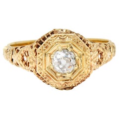 Antique Early Edwardian 0.35 Carat Diamond 14 Karat Yellow Gold Engagement Ring