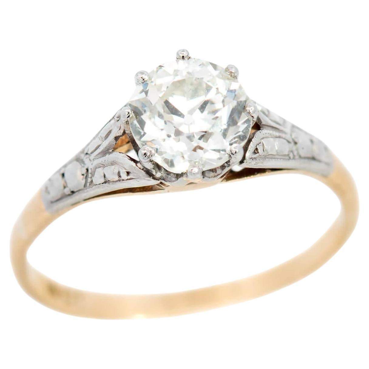 Früher edwardianischer Verlobungsring aus 18k/Platin mit Diamant 1,04 Karat