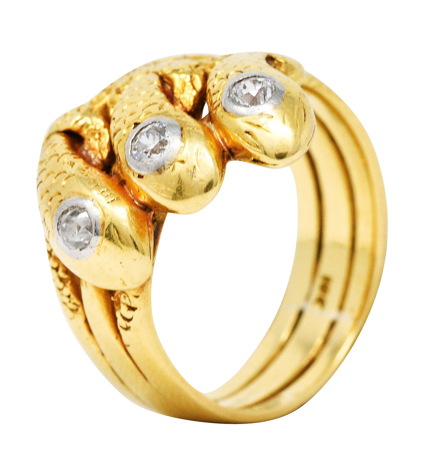 Early Edwardian Diamond 18 Karat Yellow Gold Triple Snake Ring 4